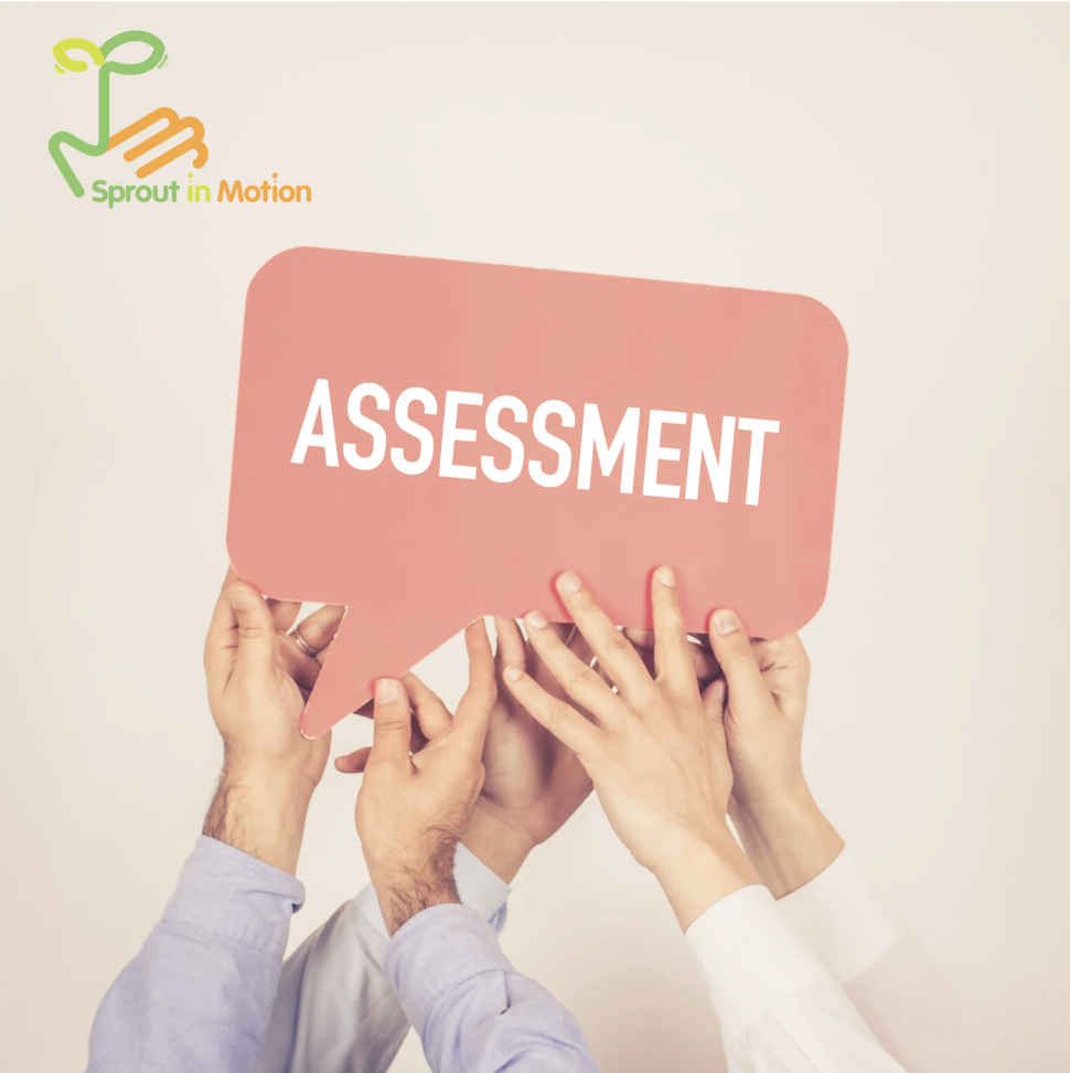 assessment with hands and logo